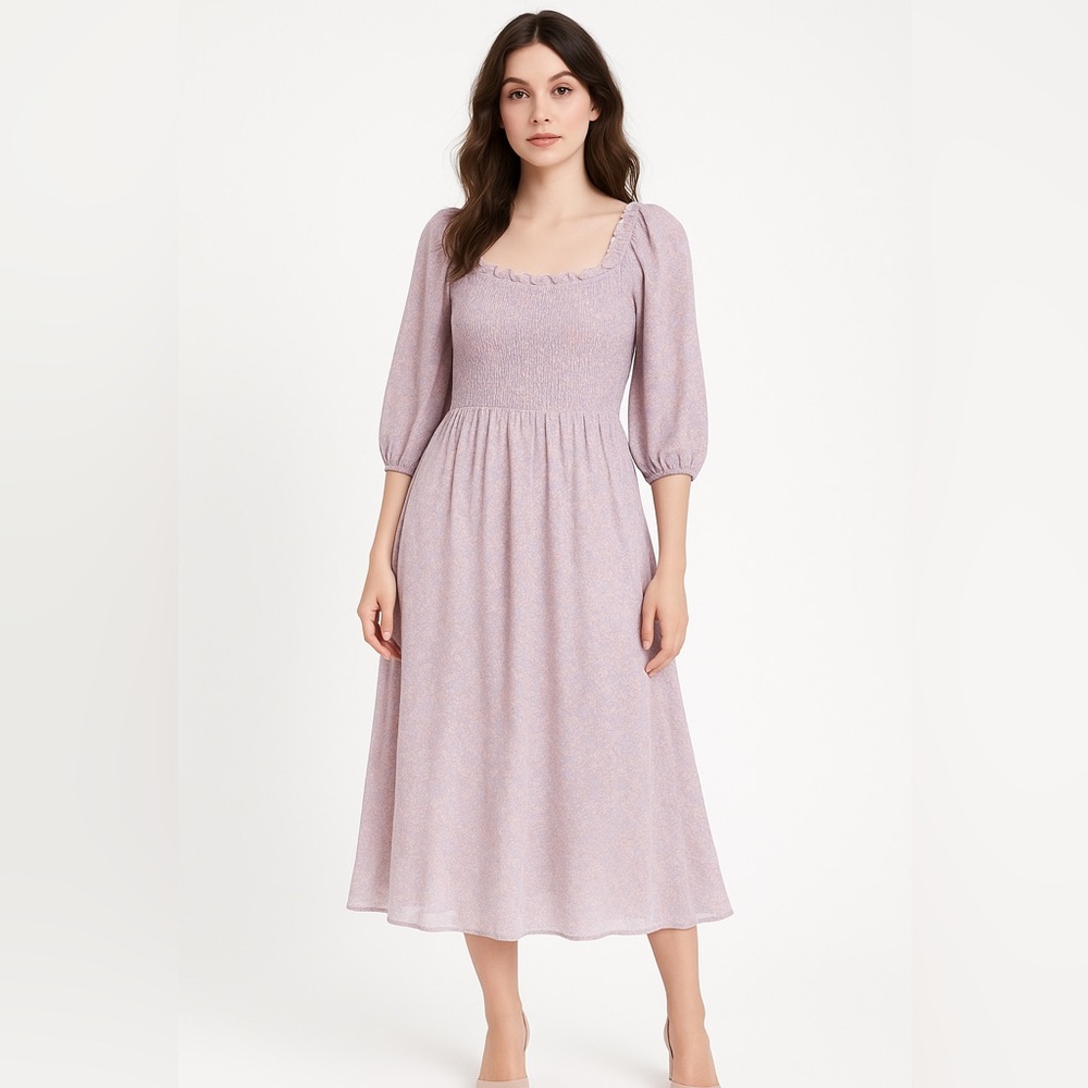 Ricki’s Women’s Pastel Smocked Square Neck Puff Sleeve Dress Size Medium Easter